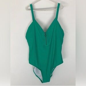 NEW Anthropologie x Mynah Green One Piece Zip Front Swimsuit Size 18W